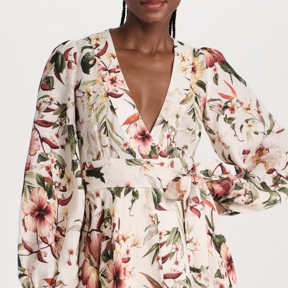 Zimmermann Cream Floral Long Sleeve Dress